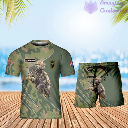 Personalized Norway Soldier/ Veteran Camo With Name And Rank Combo T-Shirt + Short 3D Printed - 17157312