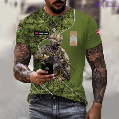 Personalized Denmark Soldier/Veteran with Name and Rank T-shirt All Over Printed - 17157312