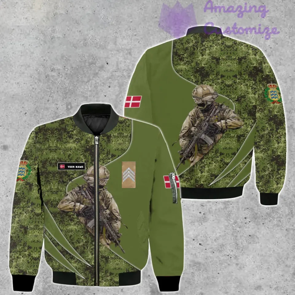 Personalized Denmark Soldier/ Veteran Camo With Name And Rank Bomber Jacket 3D Printed - 17157312