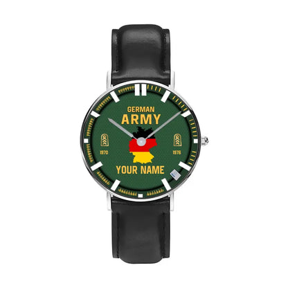Personalized Germany Soldier/ Veteran With Name, Rank and Year Black Stitched Leather Watch - 1718582401 - Gold Version