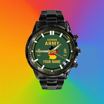 Personalized Germany Soldier/ Veteran With Name, Rank and Year Black Stainless Steel Watch - 1718582401 - Gold Version