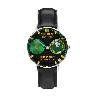 Personalized Germany Soldier/ Veteran With Name, Rank and Year Black Stitched Leather Watch - 1718668801 - Gold Version