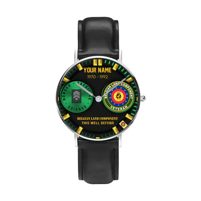 Personalized Belgium Soldier/ Veteran With Name, Rank and Year Black Stitched Leather Watch - 1718668801 - Gold Version