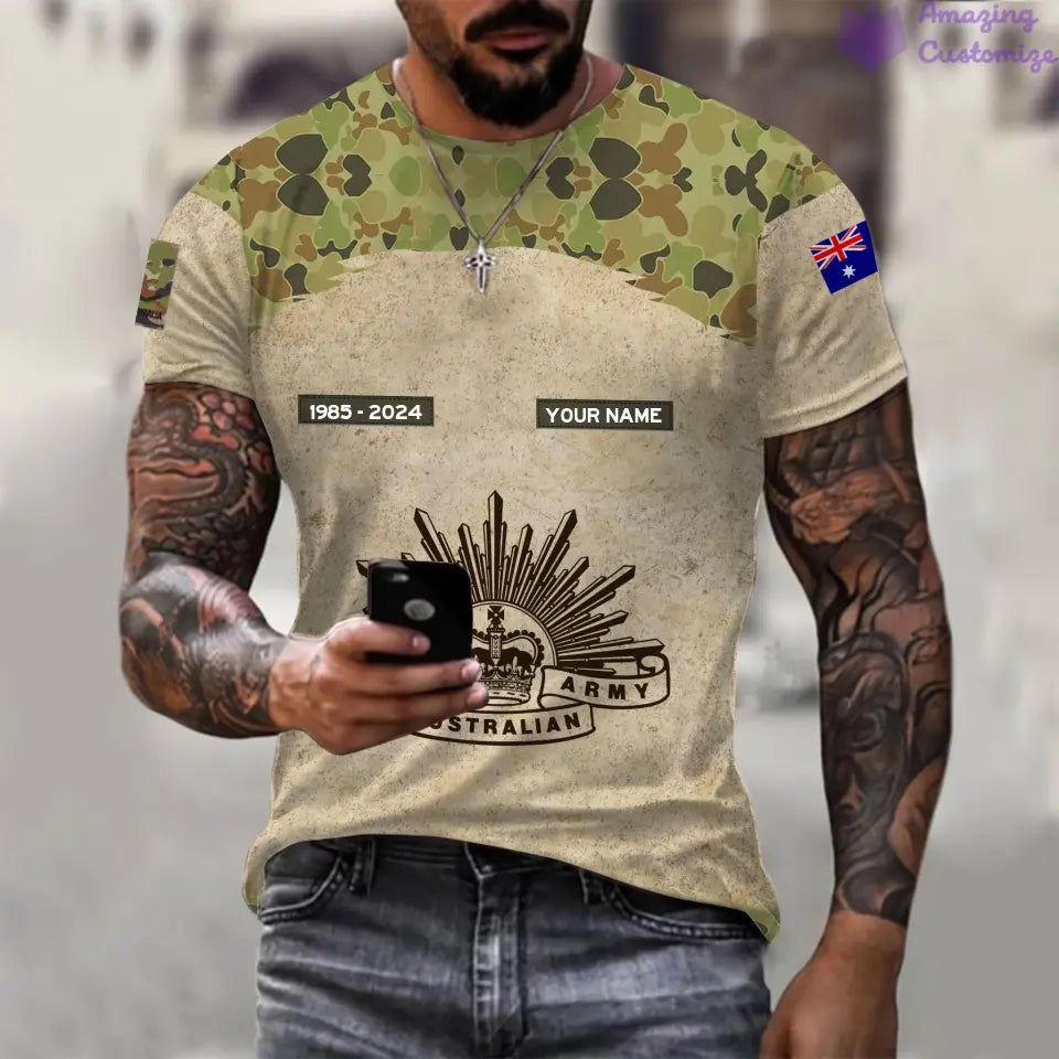 Personalisierter australischer Soldat/Veteranen-Hoodie im Camouflage-Stil mit Namen, Jahr und Rang, komplett bedruckt – 17193600