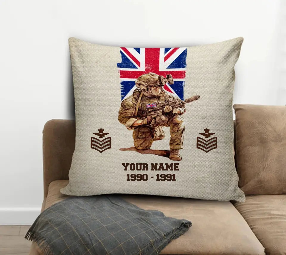 Personalized UK Soldier/ Veteran With Name, Year And Rank Pillow 3D Printed - 17199648