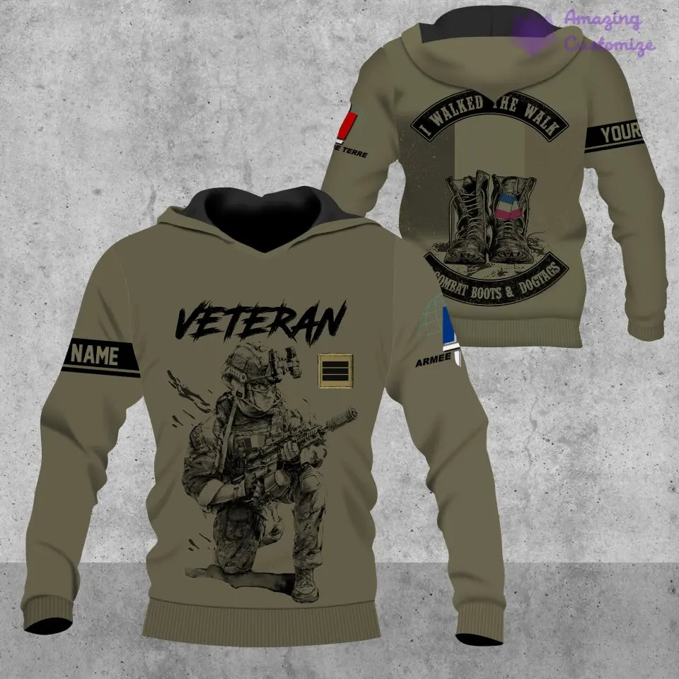 Sweat à capuche personnalisé avec camouflage soldat/vétéran de la France avec nom et grade imprimé sur toute la surface - 1720569602
