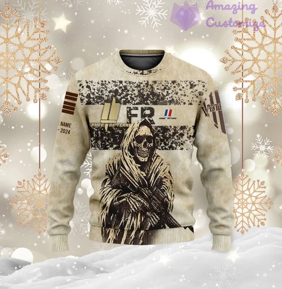 Personalisierter Kapuzenpullover mit Camouflage-Muster für französische Soldaten/Veteranen mit Namen, Jahr und Rang, komplett bedruckt – 17216064