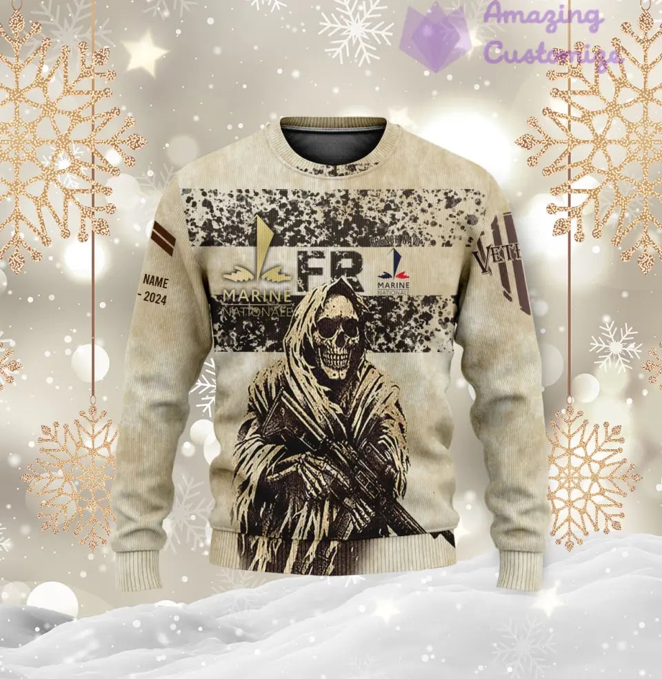 Personalisierter Kapuzenpullover mit Camouflage-Muster für französische Soldaten/Veteranen mit Namen, Jahr und Rang, komplett bedruckt – 17216064