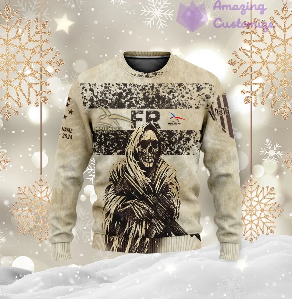 Personalisierter Kapuzenpullover mit Camouflage-Muster für französische Soldaten/Veteranen mit Namen, Jahr und Rang, komplett bedruckt – 17216064