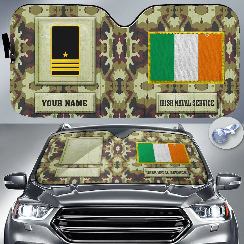 Personalized Ireland Soldier/Veteran Camo With Name And Rank Auto Sun Shade - 17230752