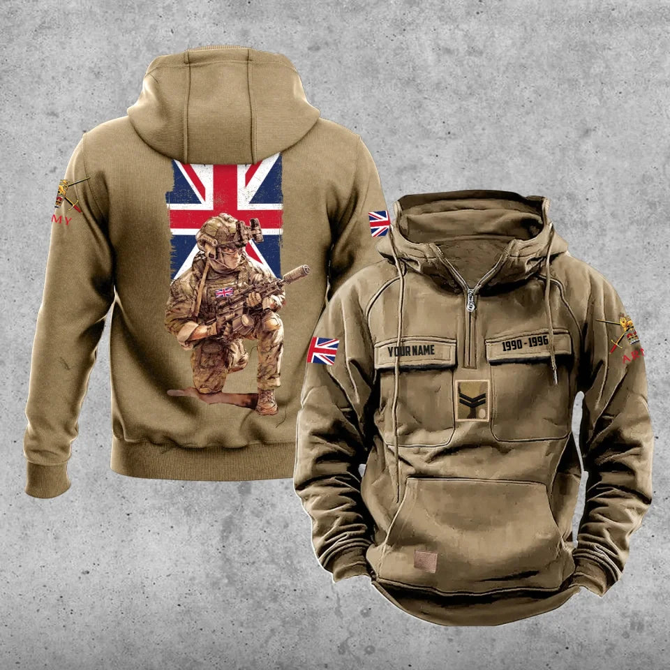 Personalisierter Vintage-Kapuzenpullover mit britischem Soldaten-/Veteranen-Print – 27062401QA