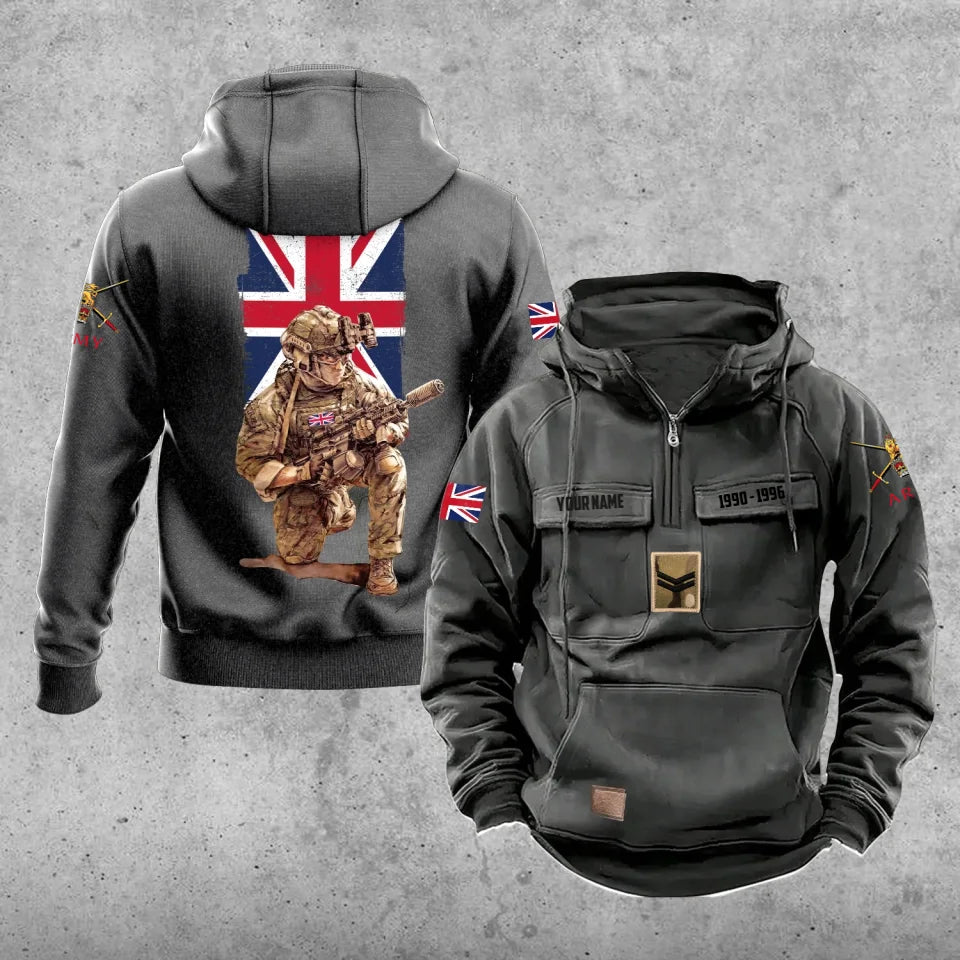Personalisierter Vintage-Kapuzenpullover mit britischem Soldaten-/Veteranen-Print – 27062401QA