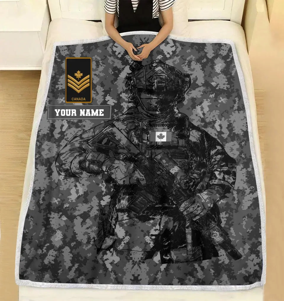 Personalized Canadian Solider/ Veteran Camo With Name And Rank Fleece Blanket 3D Printed - 17229024
