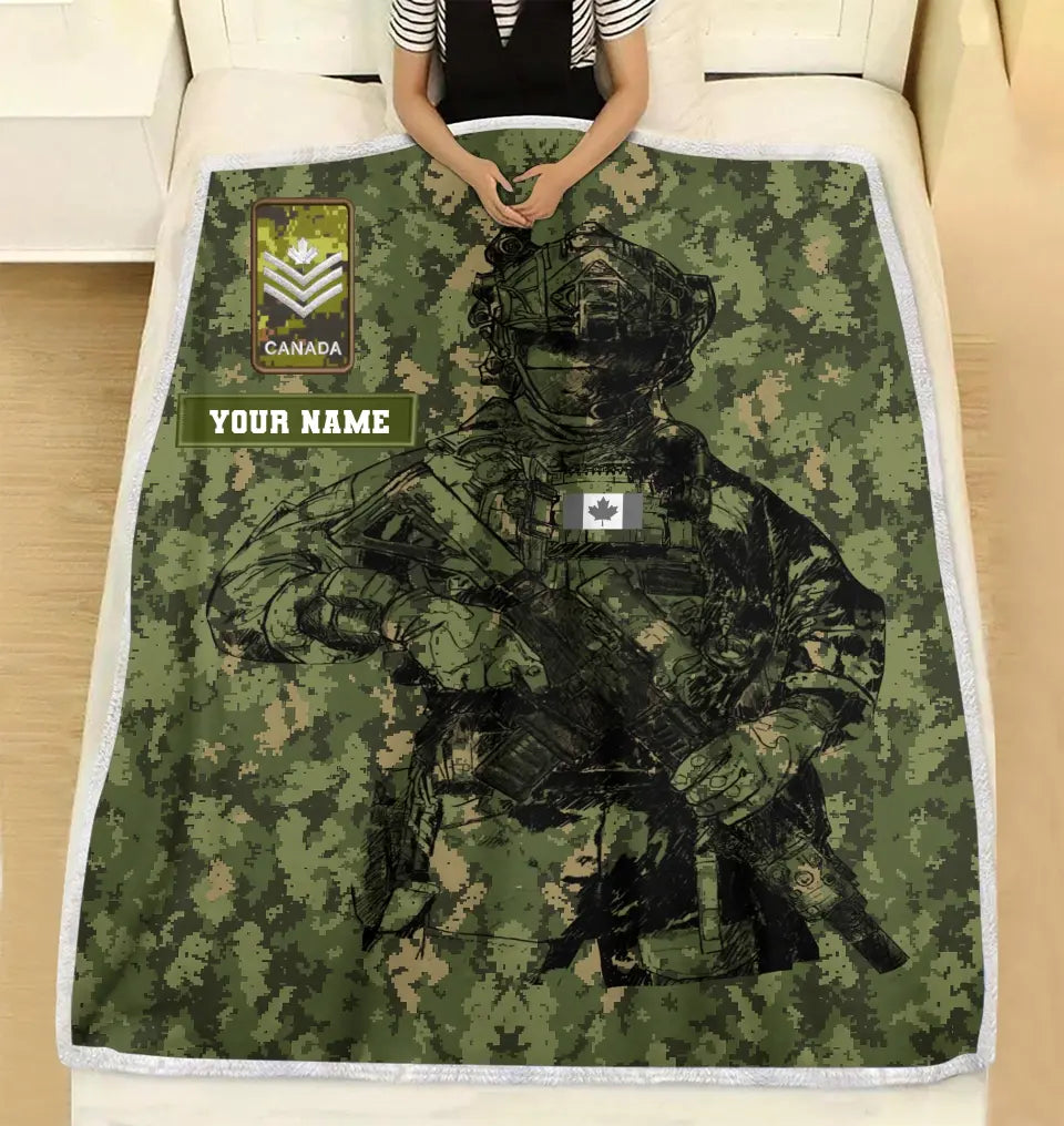 Personalized Canadian Solider/ Veteran Camo With Name And Rank Fleece Blanket 3D Printed - 17229024