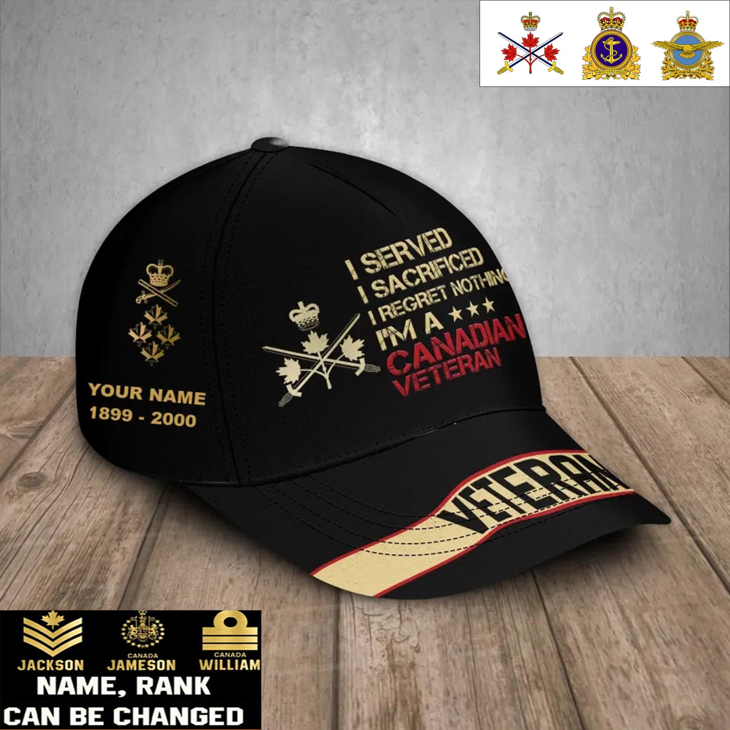 Personalized Rank, Year And Name Canada Soldier/Veterans Camo Baseball Cap - 17167680