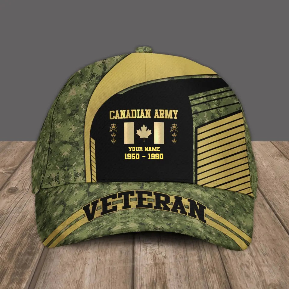 Personalized Rank, Year And Name Canadian Soldier/Veterans Camo Baseball Cap Veteran- 2103240001