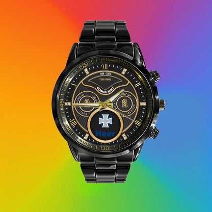 Personalized Germany Soldier/ Veteran With Name, Rank And Year Black Stainless Steel Watch - 17286660 - Gold Version