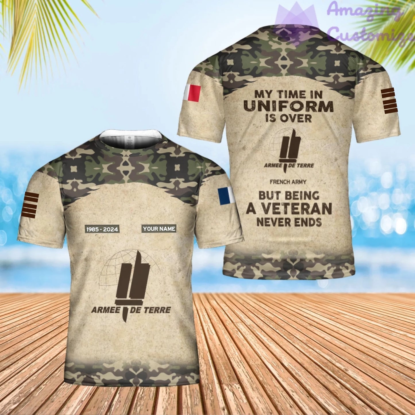 Personalized France Soldier/Veteran Camo with Name, Year and Rank Hawaii Shirt All Over Printed - 17200512