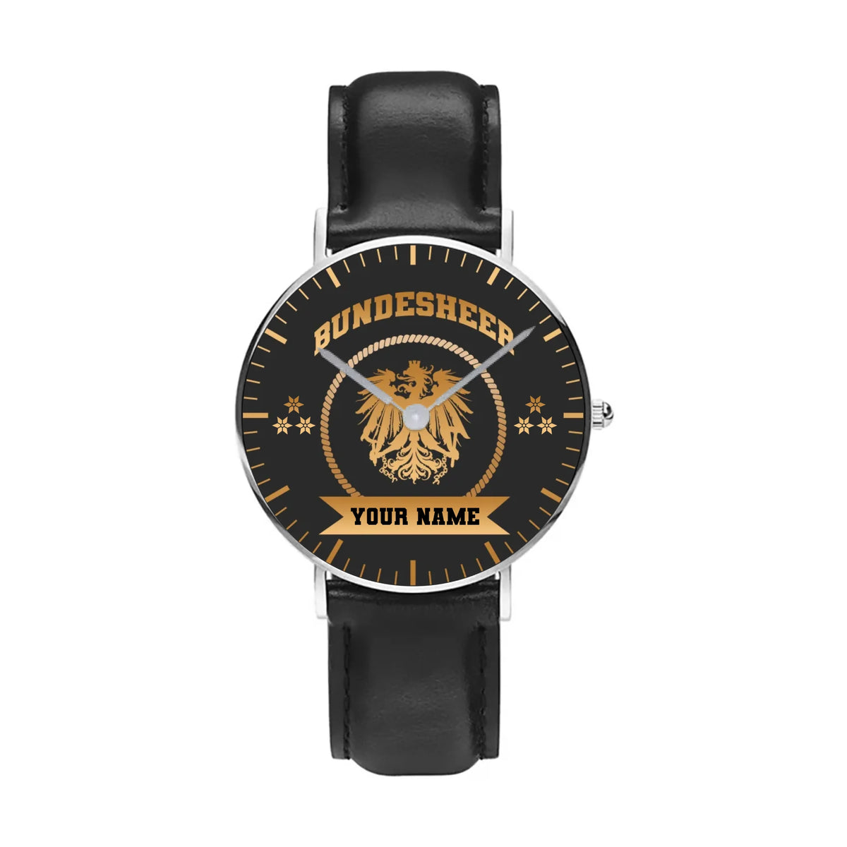 Personalized Austria Soldier/ Veteran With Name, Rank and Black Stitched Leather Watch - 17424288 - Gold Version