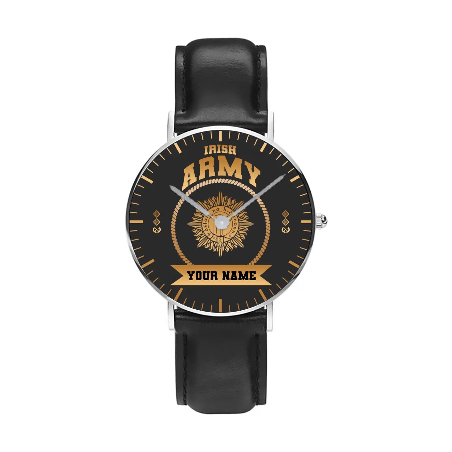 Personalized Ireland Soldier/ Veteran With Name, Rank and Black Stitched Leather Watch - 17424288 - Gold Version