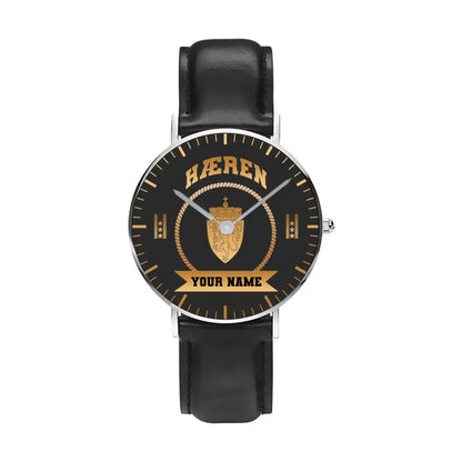 Personalized Norway Soldier/ Veteran With Name, Rank and Black Stitched Leather Watch - 17424288 - Gold Version