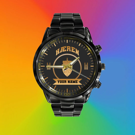 Personalized Norway Soldier/ Veteran With Name, Rank And Black Stainless Steel Watch - 17424288 - Gold Version