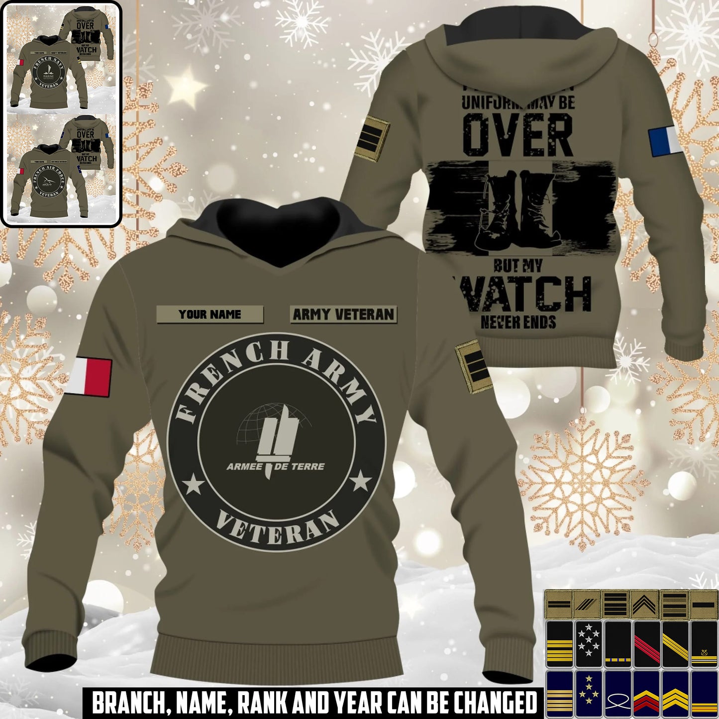Personalized France Soldier/Veteran Camo with Name and Rank Hoodie All Over Printed - 1761350402