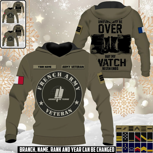 Personalized France Soldier/Veteran Camo with Name and Rank Hoodie All Over Printed - 1761350402