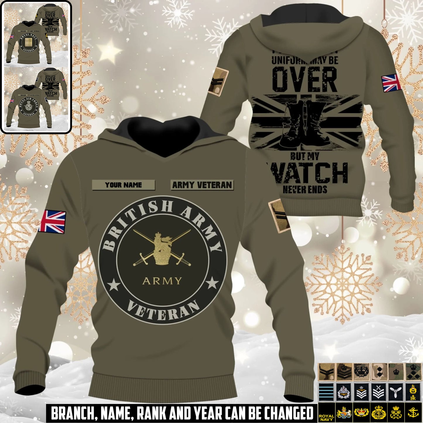 Personalized UK Soldier/Veteran Camo with Name and Rank Hoodie All Over Printed - 1761350402