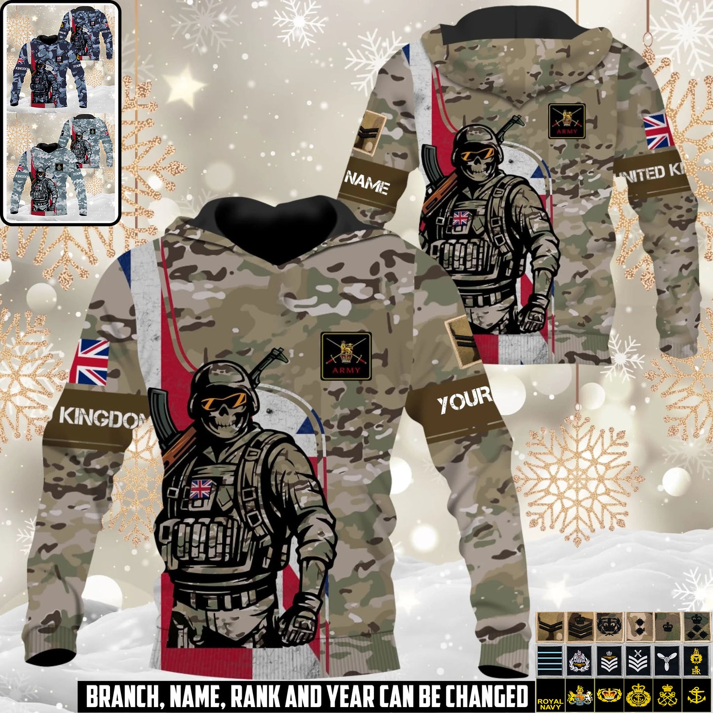 Personalized UK Soldier/Veteran Camo with Name and Rank Hoodie All Over Printed - 1761350404