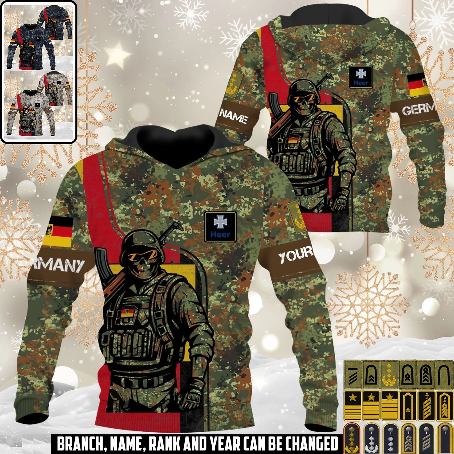 Personalized Germany Soldier/Veteran Camo with Name and Rank Hoodie All Over Printed - 1761350404