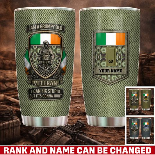 Personalized Ireland Veteran/ Soldier With Rank And Name Camo Tumbler - 17727552