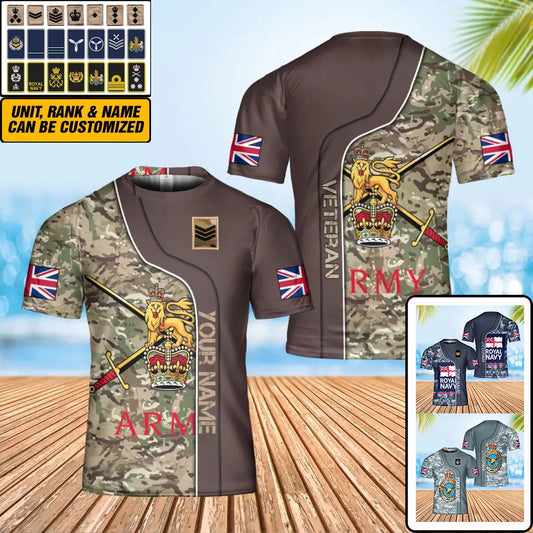 Personalized UK Soldier/ Veteran Camo With Name And Rank T-Shirt 3D Printed - 0402240003