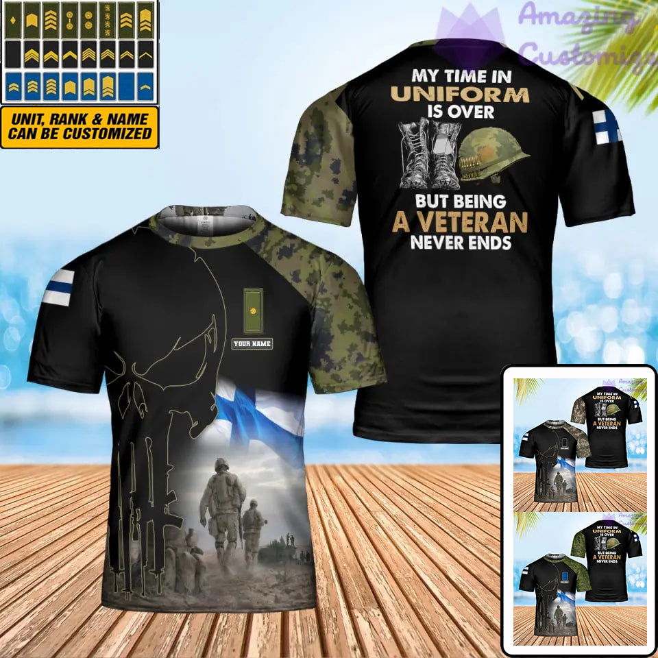 Personalized Finland Soldier/ Veteran Camo With Name And Rank T-Shirt 3D Printed - 0302240001