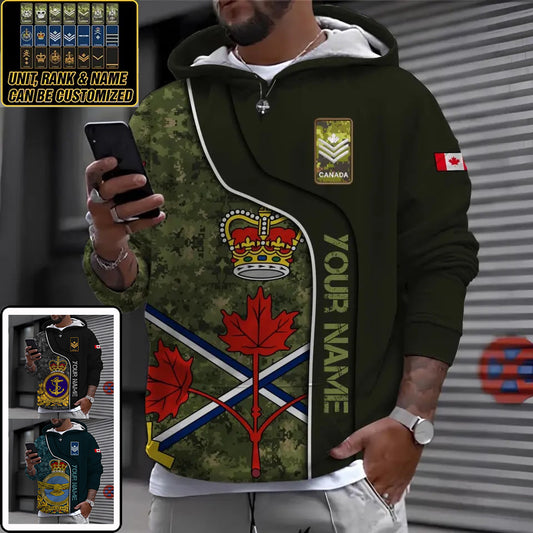 Personalized Canada Soldier/ Veteran Camo With Name And Rank Hoodie 3D Printed - 1011230004