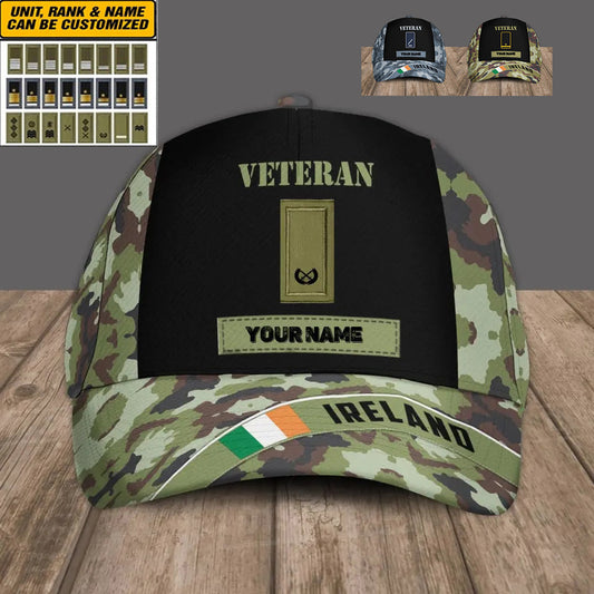 Personalized Rank And Name Ireland Soldier/Veterans Camo Baseball Cap - 1686009601
