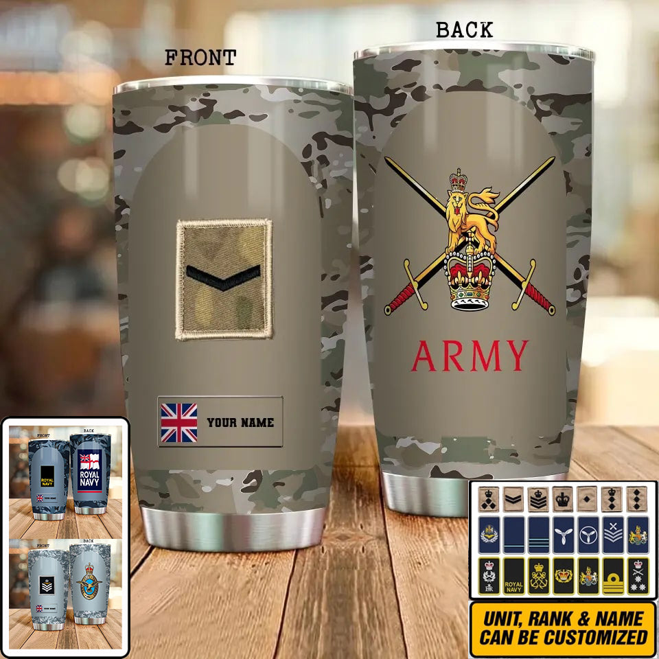 Personalized United Kingdom Veteran/ Soldier With Rank And Name Camo Tumbler All Over Printed 0202240001