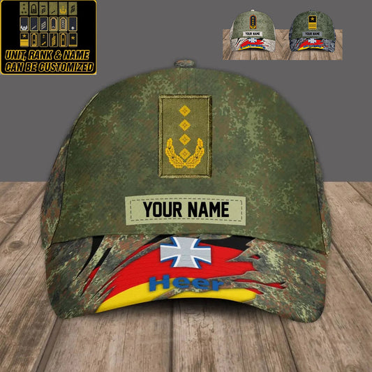 Personalized Rank And Name Germany Soldier/Veterans Camo Baseball Cap Gold Version - 1693440001