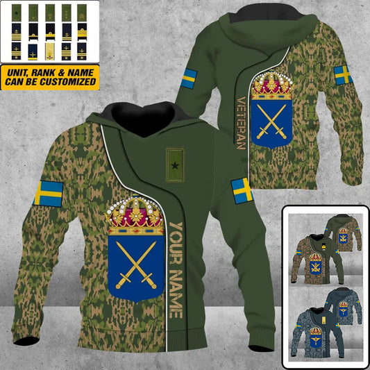 Personalized Sweden Soldier/ Veteran Camo With Name And Rank Hoodie 3D Printed - 0809230001
