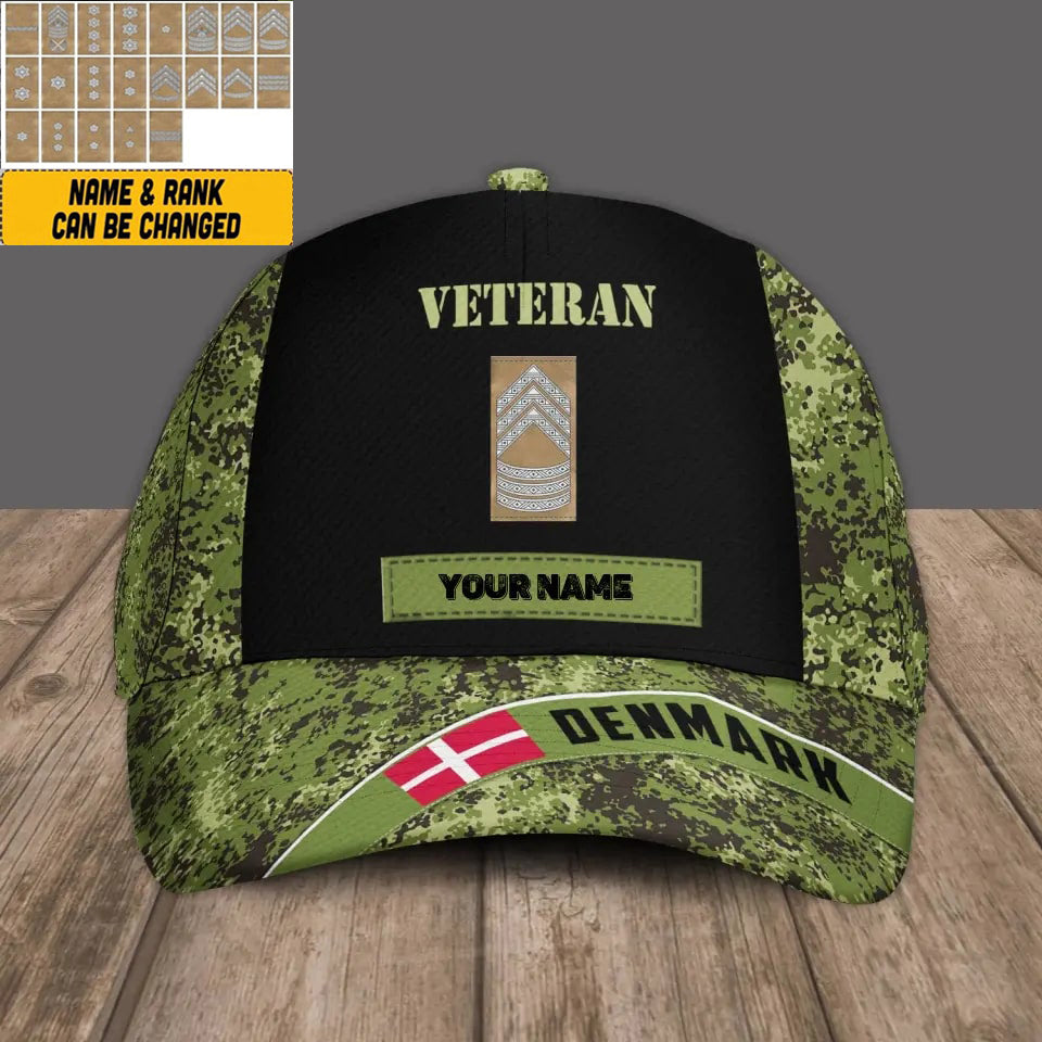 Personalized Name And Rank Denmark Camo Baseball Cap Soldier/Veteran - 1686009601