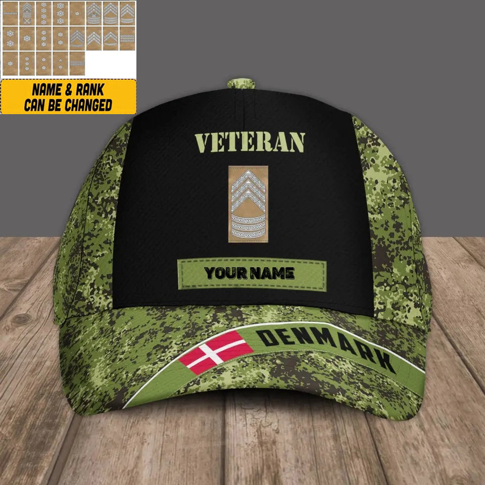 Personalized Name And Rank Denmark Camo Baseball Cap Soldier/Veteran - 0606230002