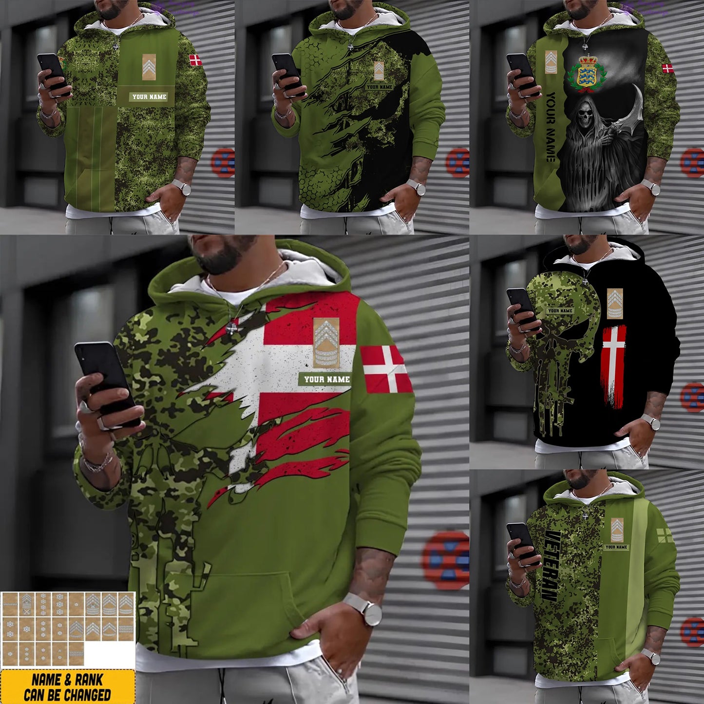Personalized Denmark Soldier/ Veteran Camo With Name And Rank Hoodie 3D Printed - 17023392
