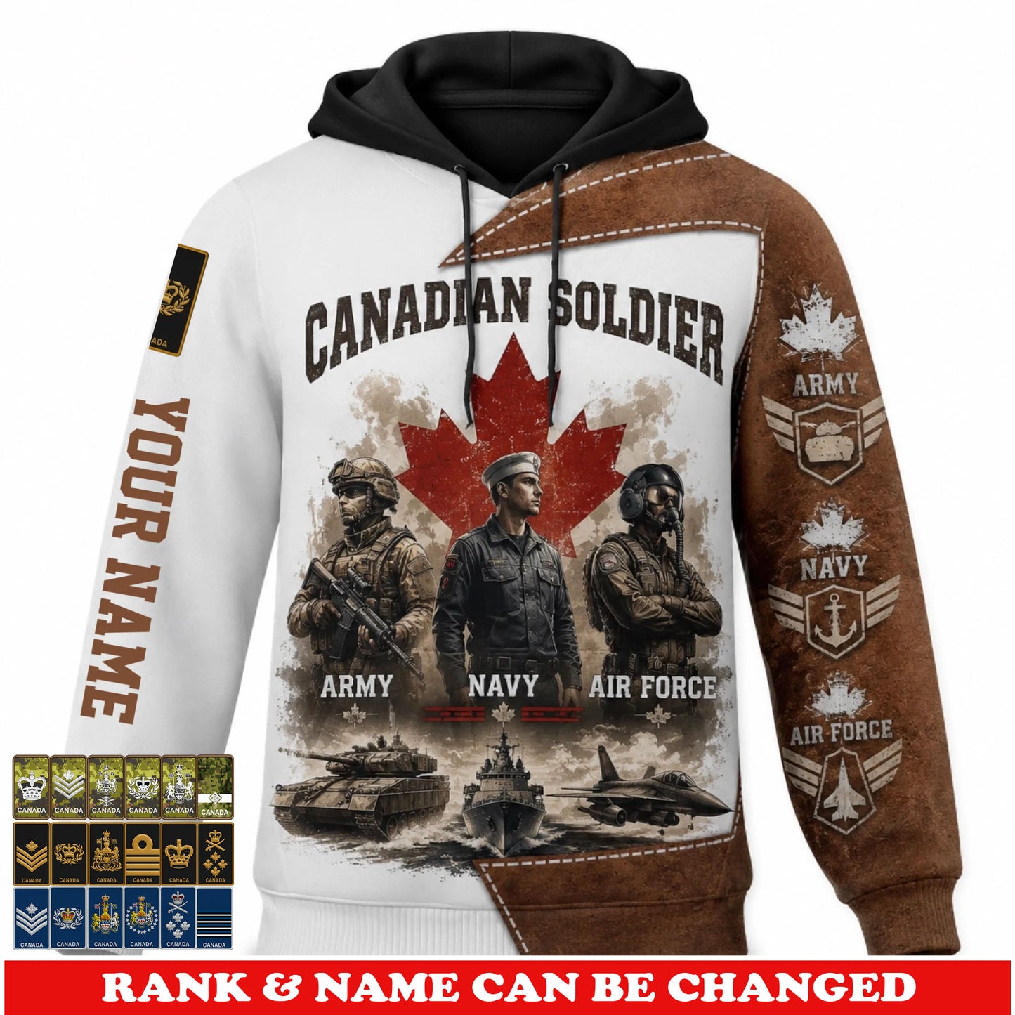 Personalized Canada Soldier/Veteran with Name & Rank Hoodie All Over Printed - 17779392