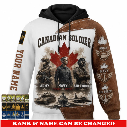 Personalized Canada Soldier/Veteran with Name & Rank Hoodie All Over Printed - 17779392