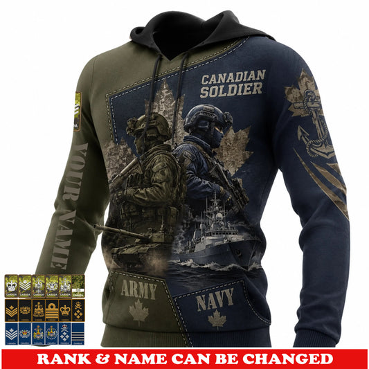 Personalized Canada Soldier/Veteran with Name & Rank Hoodie All Over Printed - 17780256