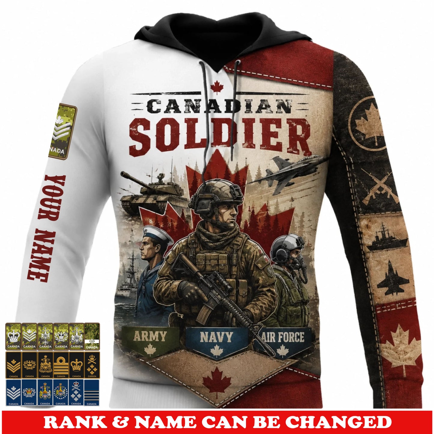 Personalized Canada Soldier/Veteran with Name & Rank Hoodie All Over Printed - 17781120