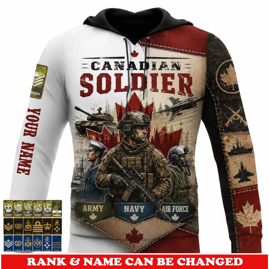 Personalized Canada Soldier/Veteran with Name & Rank Hoodie All Over Printed - 17781120