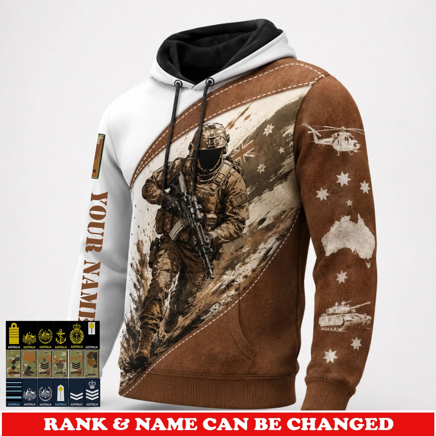 Personalized Australia Soldier/Veteran with Name & Rank Hoodie All Over Printed - 17777664