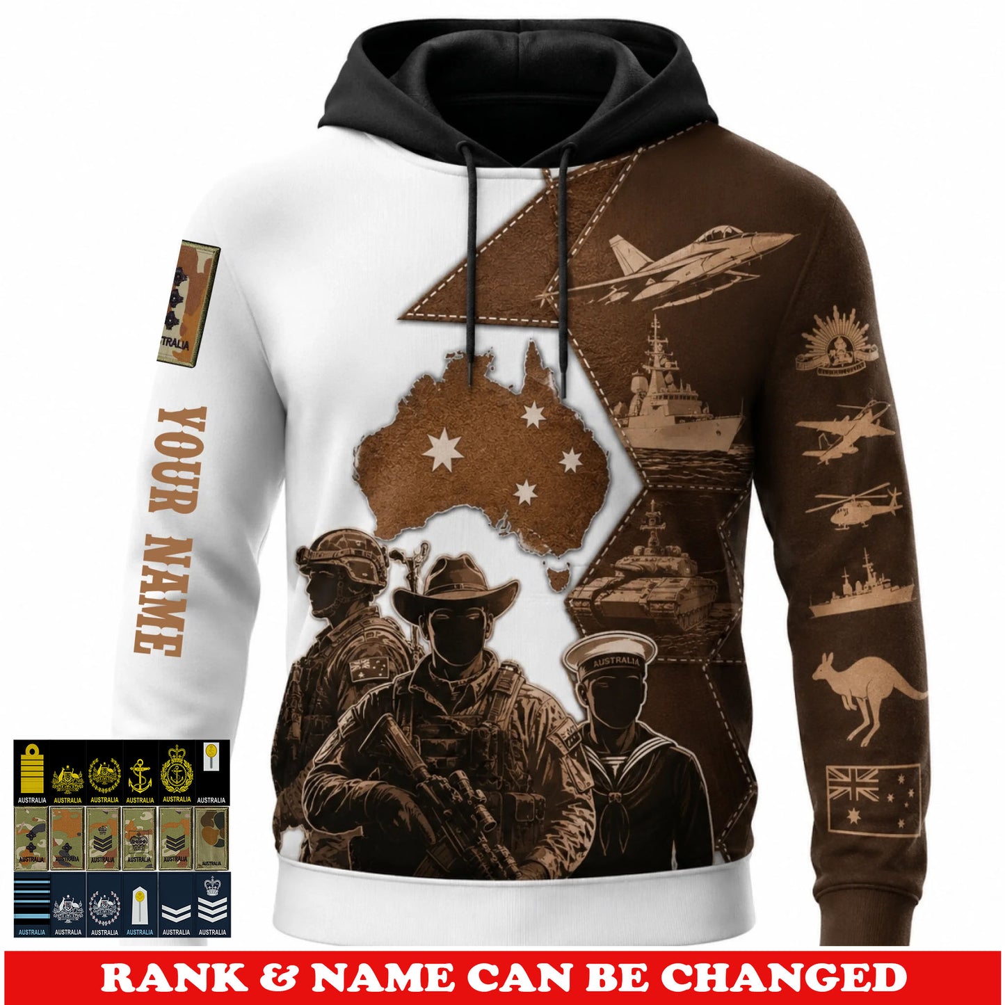 Personalized Australia Soldier/Veteran with Name & Rank Hoodie All Over Printed - 17779392