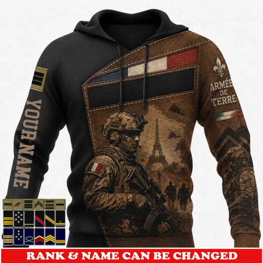 Personalized France Soldier/Veteran with Name & Rank Hoodie All Over Printed - 17778528